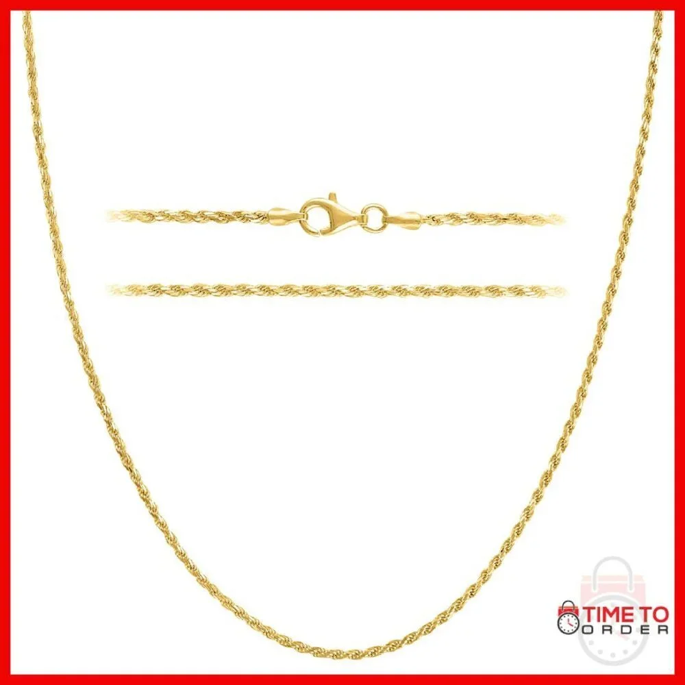 18K Gold Plated Sterling Silver Diamond Cut Rope Chain Necklace 20 Inch
